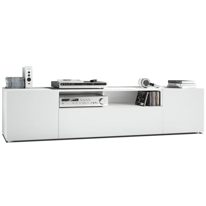 Vladon Meuble TV Armoire basse Mogan Corps en Blanc mat - Façades en Blanc mat