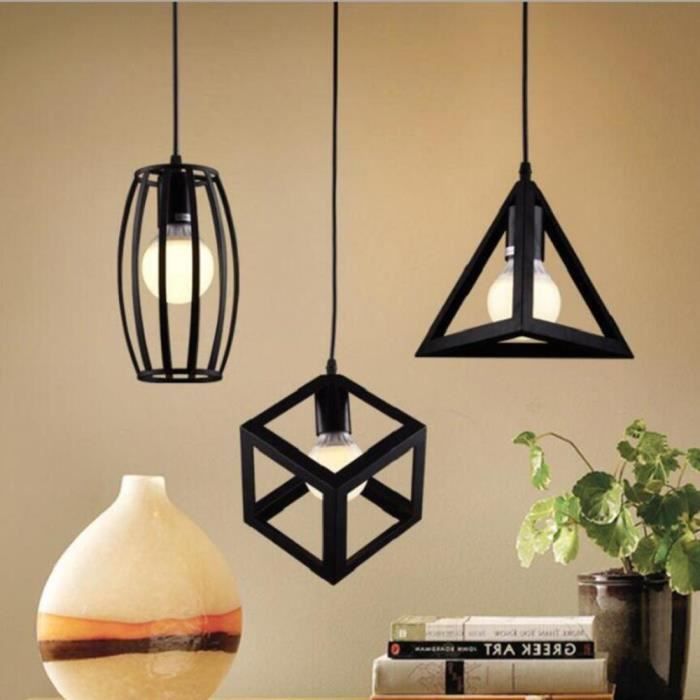 UNI Lot de 3 Suspension Luminaire Industrielle Noir Lustre Abat-jour Métal Lampe de Plafond
