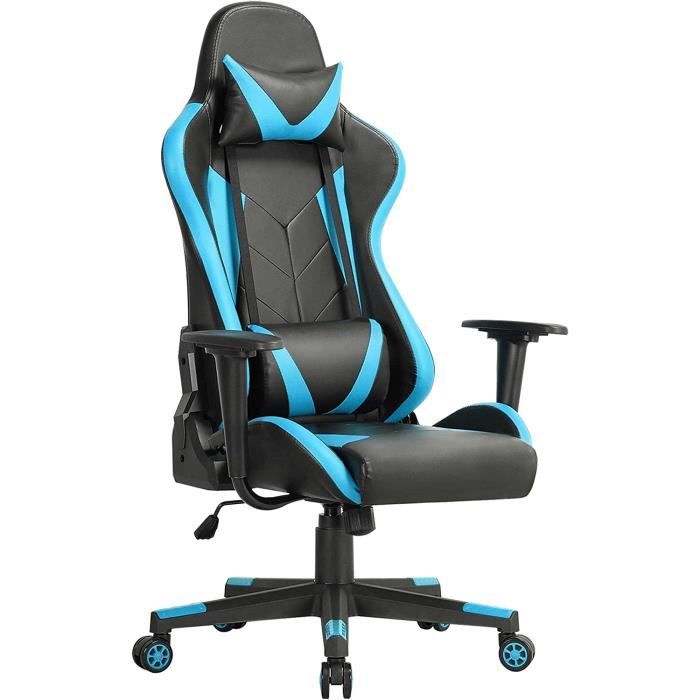 Support Lombaire Chaise Chaise De Gaming Baroni Toys - Appui-tête Et Dossier Réglables, Soutien Lombaire, Hauteur Ajustable (50x55x117 Cm, Bleu) Fauteuil A Bascule