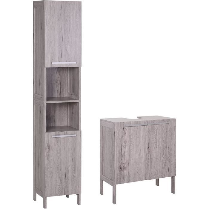 Colonne De Rangement Salle De Bain HOMCOM - 136 Cm De Haut, Avec 2 étagères, 1 Placard Et 2 Tiroirs - Noir