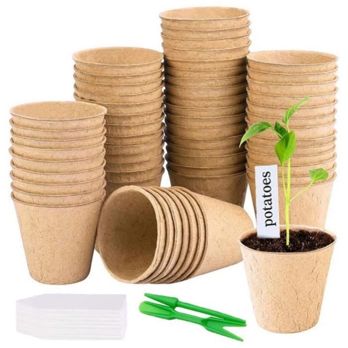 Lot De 100 Pots De Fleurs Biodégradables, En Cellulose, Ronds, 6 Cm