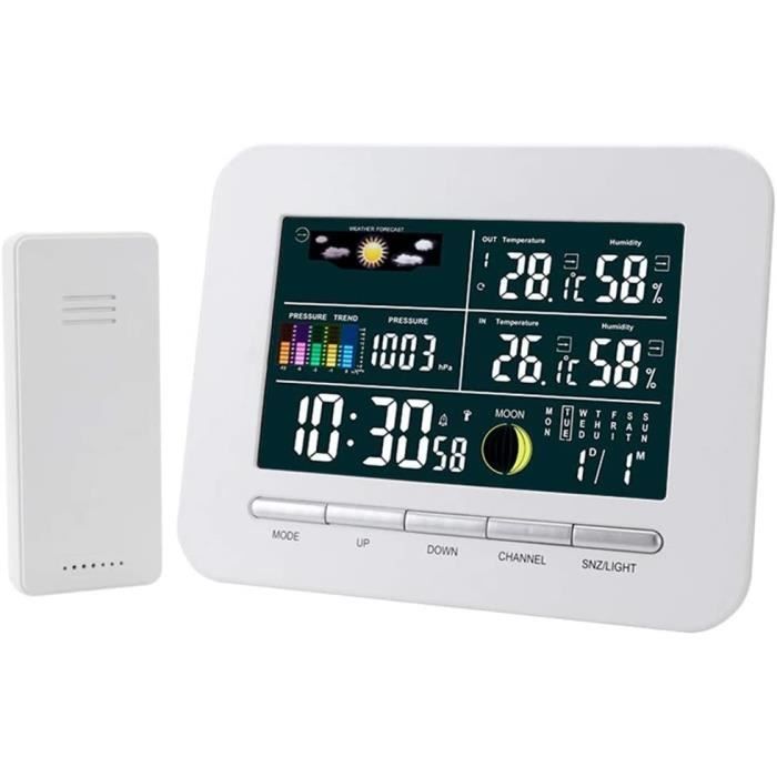 Station Météo Sans Fil - Thermomètre Intérieur/Extérieur - Hygromètre - Baromètre - Prévision Couleur - Avec Capteur