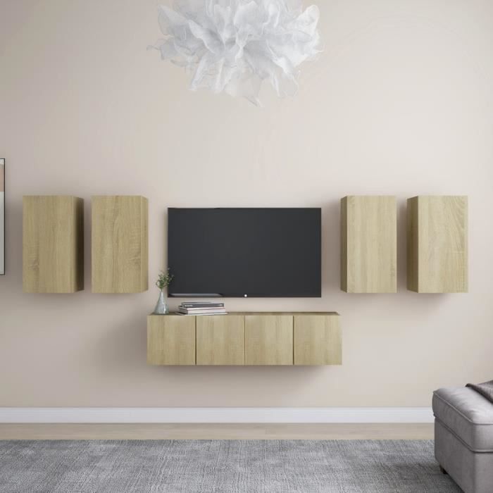 ensemble meuble séjour jill - ensemble de meubles tv 6 pcs - meuble hifi pour salon - chêne sonoma aggloméré|2583