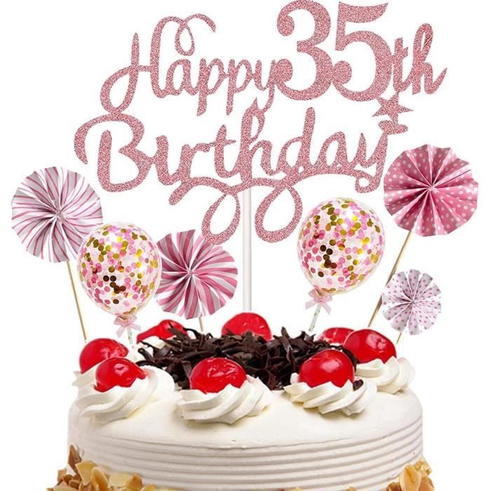 Cake Topper 35 Ans Anniversaire Femme Decoration De Gateau Toppers Happy 35th Birthday Or Rose Ballons Confettis Et Eventai 439 Cdiscount Maison