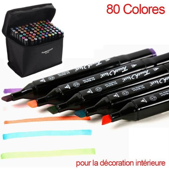 Kit de 80 Feutres Marqueur Huilealcool Double 1mm6mm 80 Couleurs