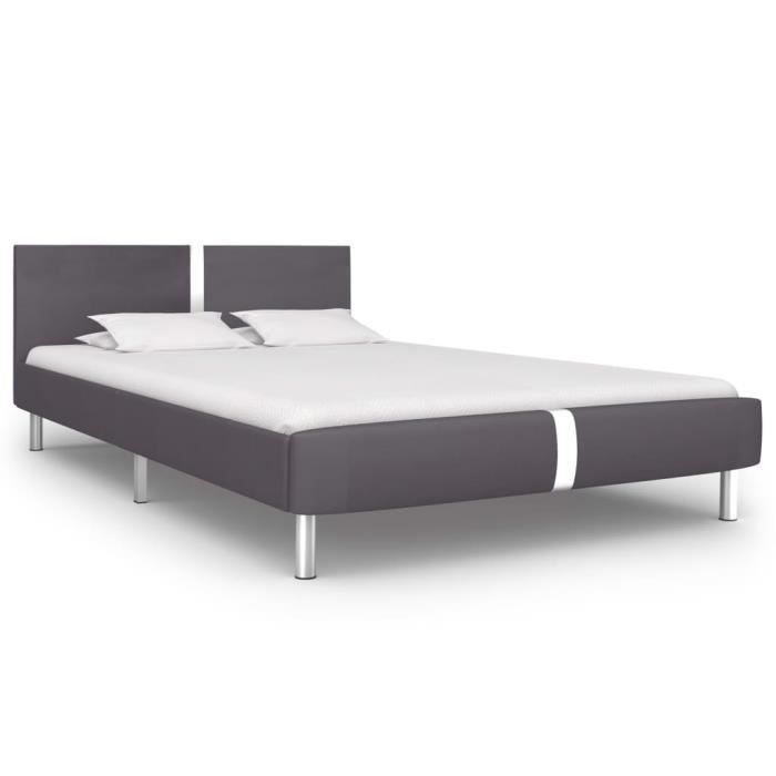 Cadre de Lit sommier à lattes Scandinave Gris Similicuir 140 x 200 cm - 3201TOP