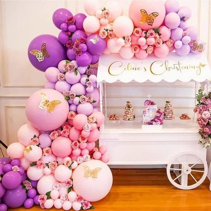 Rose Violet Arche Ballon Kit Guirlande Ballon Décoration avec Papillon Doré  pour Anniversaire…