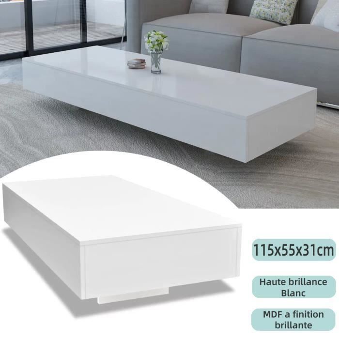 Table basse - HB065 - Blanc brillant - Rectangulaire - 115 x 55 x 31 cm