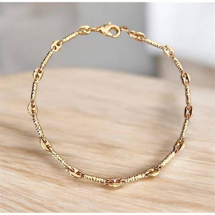 Bracelet - BIJOUXIA - Alternance Grain de Café - Plaqué Or 18 carats - 20CM - 3mm