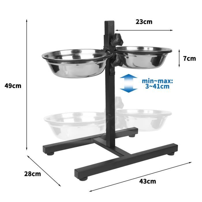 Meilleurs prix pour Gamelle pour chien réglable en hauteur B.LIVEM - 2 bols - 1,8L - acier inoxydable noir