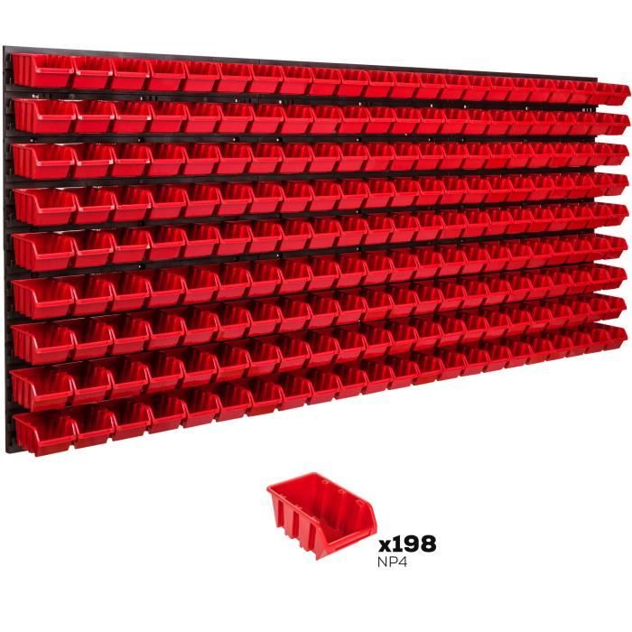 Étagère murale - BOTLE - 174 x 78 cm - Rouge - 198 boîtes empilables