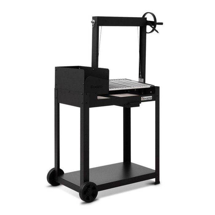 BRASERO Barbecue Au Charbon Et Bois Salamanca, Grilles Acier Chrom&eacute; Syst&egrave;me De Levage