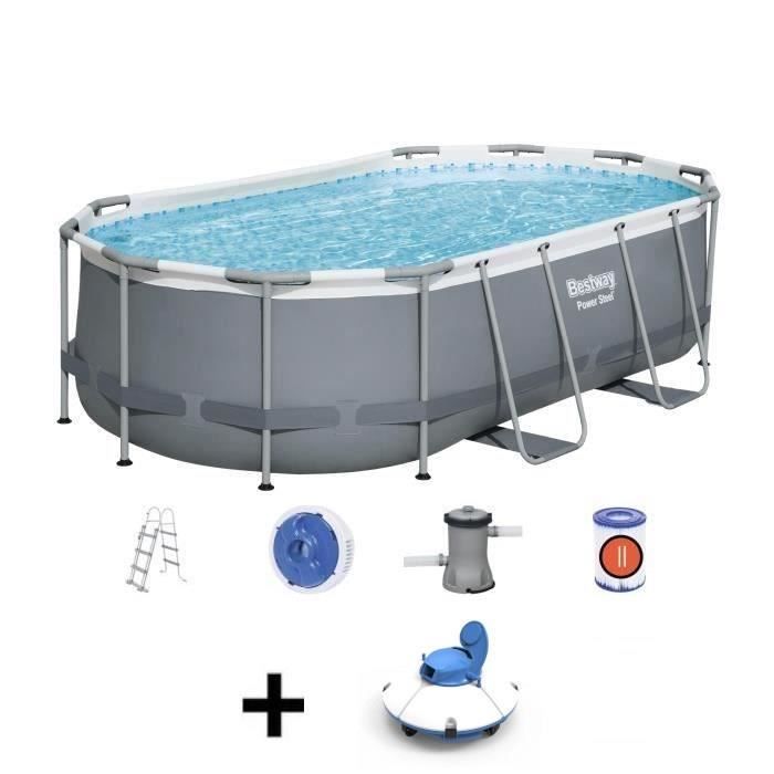 Kit Piscine hors sol tubulaire BESTWAY - Power Steel™ - 427 x 250 x 100 cm - Ovale + Robot aspirateu