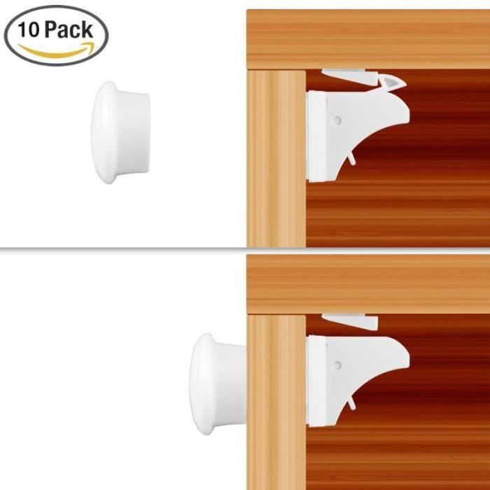 Verrous Sécurité Enfant - Lot De 10 - Adhésif Fort 3M - Pour Placards, Tiroirs - Sans Perçage - Facile à Installer