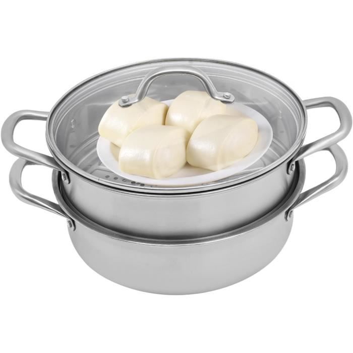Cuiseur Vapeur 5 Couches Acier Inoxydable 30/28/26 Cm - Couvercle Verre - Cuisson Saine