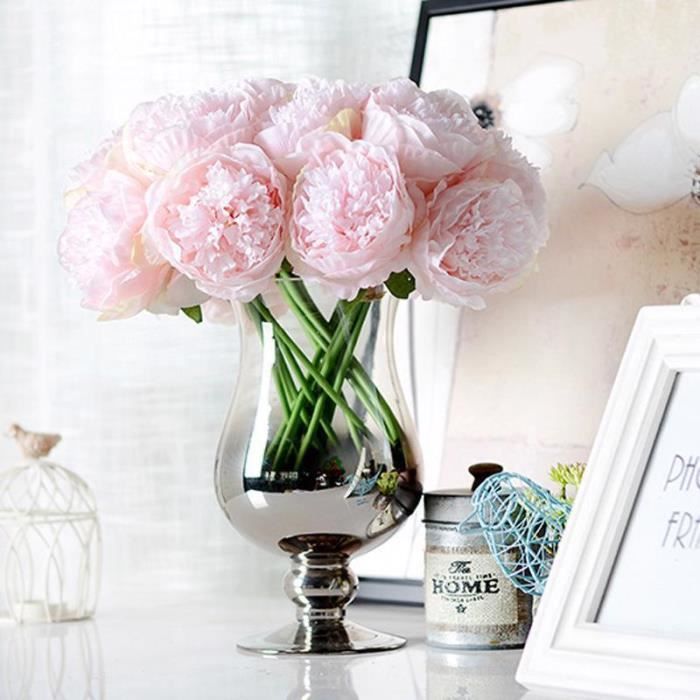 Bouquet De Pivoines Artificielles 5pcs Fleurs En Soie Decoration Pour Fetes Mariage Festival Noel Rose Clair Cdiscount Maison
