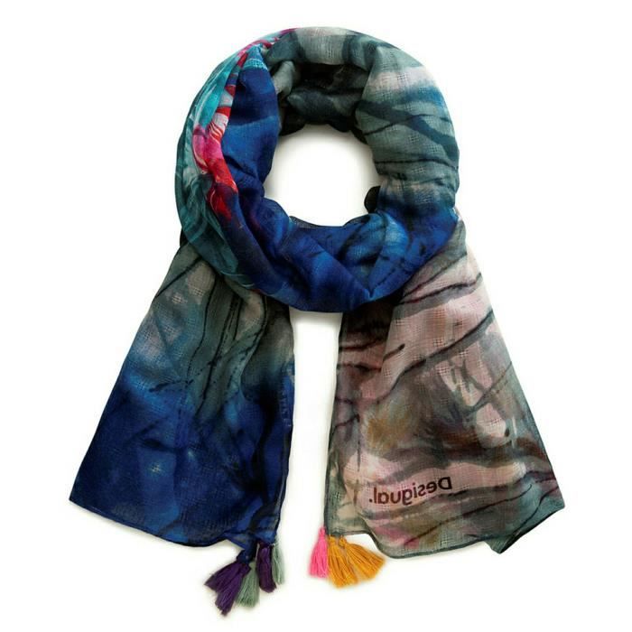 Desigual Écharpe noir pour femme - Dot Flower Rectangle Foulard 296677