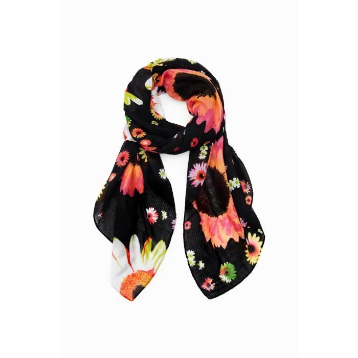 Foulard femme Desigual Daisy Pop - Noir/Orange - Marque Desigual