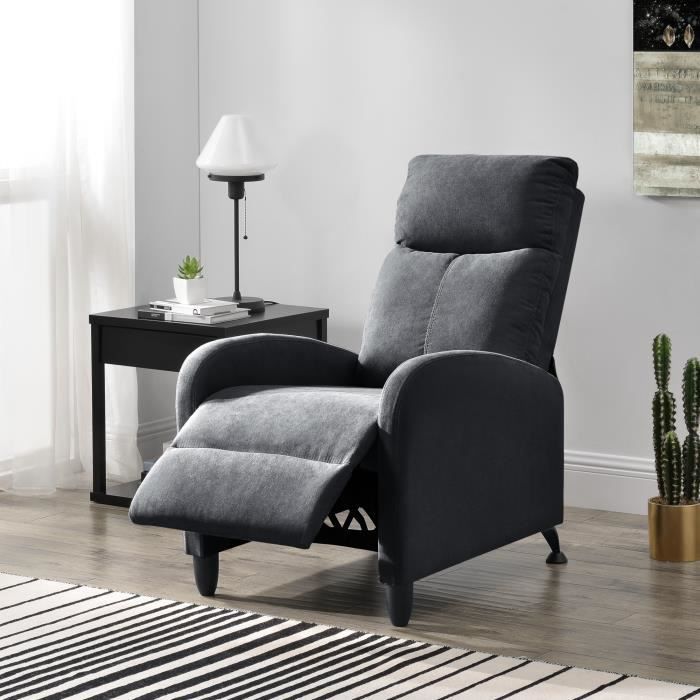 fauteuil relaxant bregenz inclinable et repose-pieds textile gris foncé