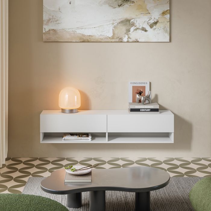 Meuble TV suspendu Halmstad 140 x 31 x 30 cm blanc