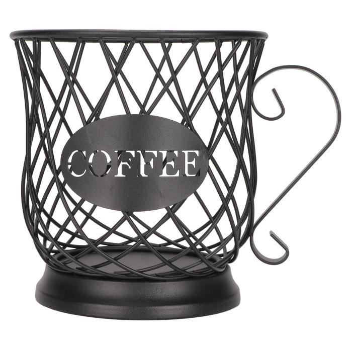 Panier De Rangement Capsules De Café En Métal Et Bois – Dimensions 16,5 X 16,5 X 17,5 Cm – Stocke Jusqu'à 60 Capsules – Design élégant Noir - 2