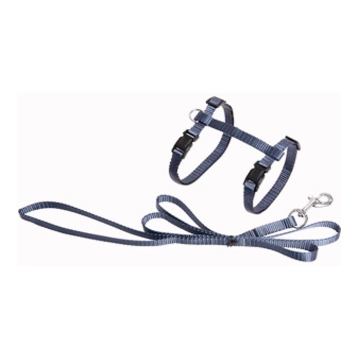 Harnais et laisse pour chat - FLAMINGO - Ziggi - Réglable - Tour cou 22–36 cm - Laisse 110 m - Bleu granite