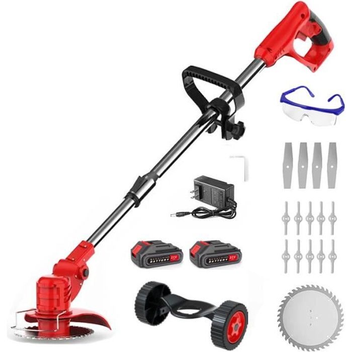 Débroussailleuse sans Fil,avec batterie 21 V, 3 en 1 Coupe-Bordure 90° Régler avec Roue de Guidage pour Coupe de Jardin - Jardin