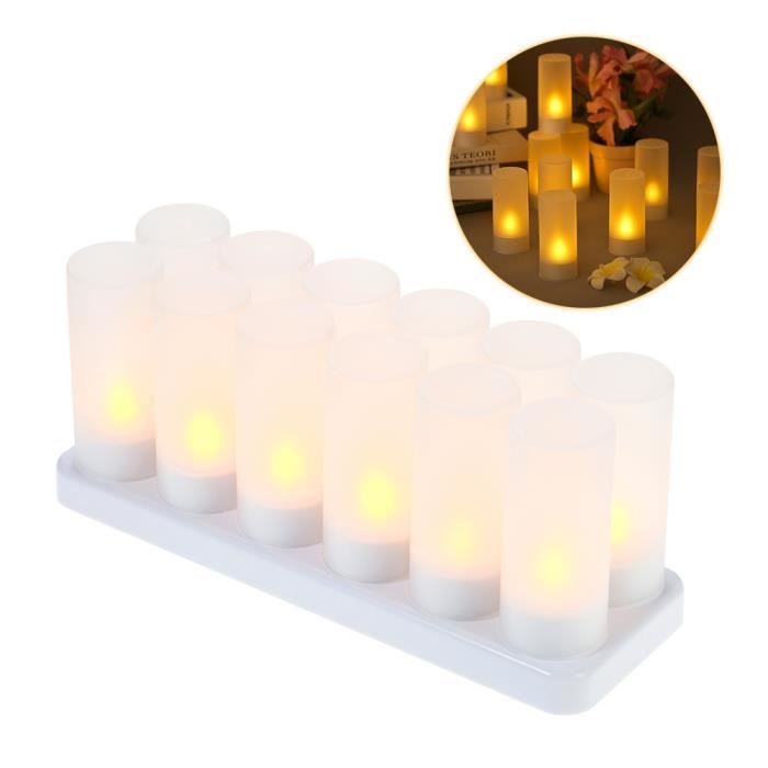 12 pcs / set Bougies LED Rechargeable Flickering Flameless chauffe-plat  Lumières avec tasses givrées Charge Base jaune lumière - Cdiscount Maison