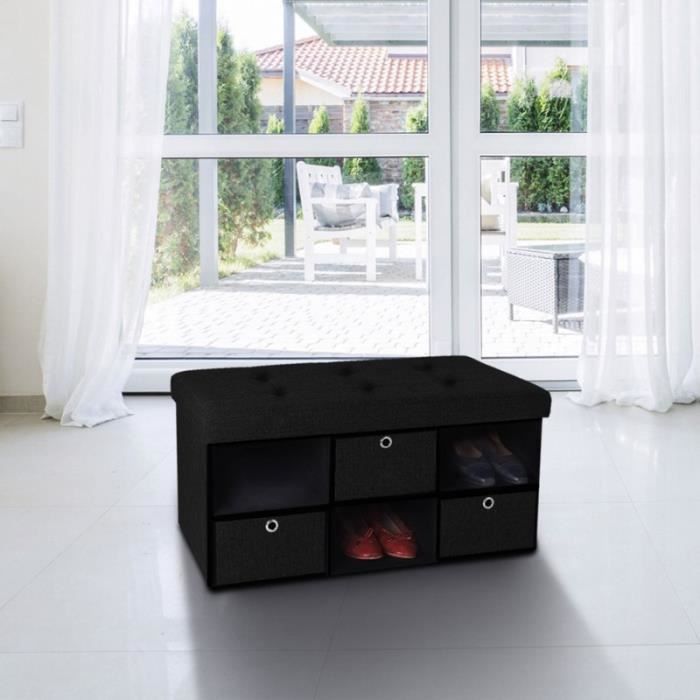Banc Coffre Tissu Noir 3 Tiroirs 76x38x38 Cm Pliable Achat Vente Banc Cdiscount