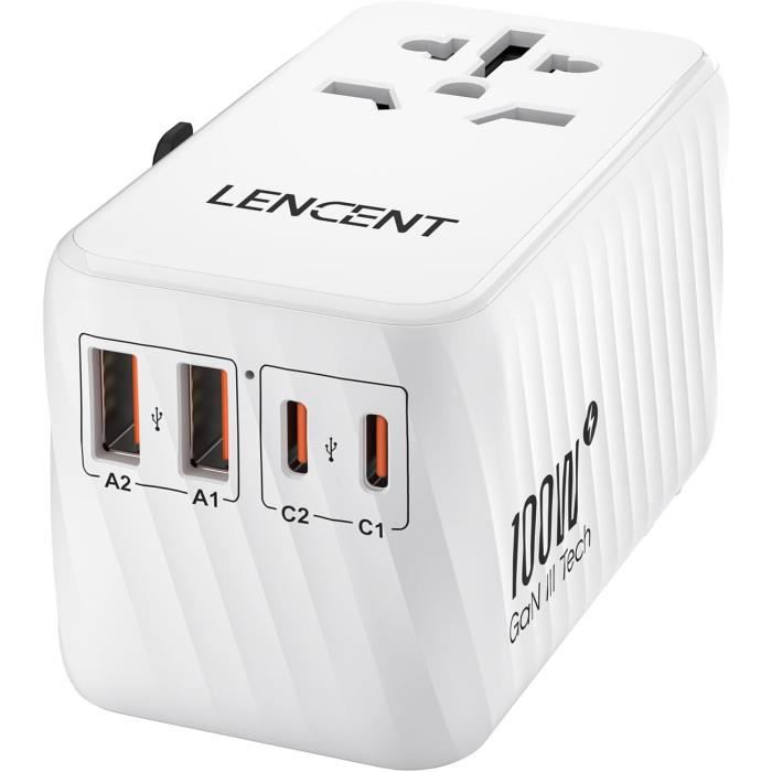 Adaptateur De Voyage Universel LENCENT 30W - 6 Ports (3 USB-C, 2 USB-A, 1 Prise AC), Pour Plus De 200 Pays