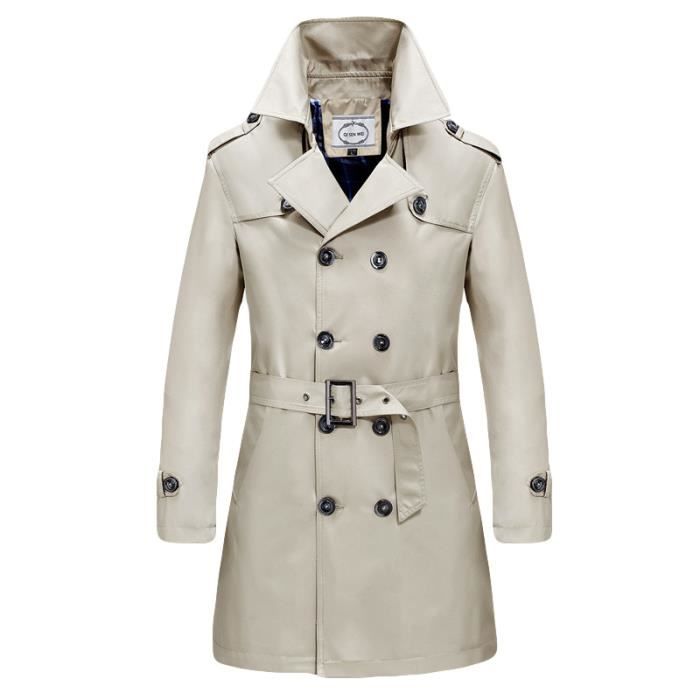 Trench Coat Homme Longue Deux Boutons Manteau Croise Homme Mi Saison Kaki Cdiscount Pret A Porter