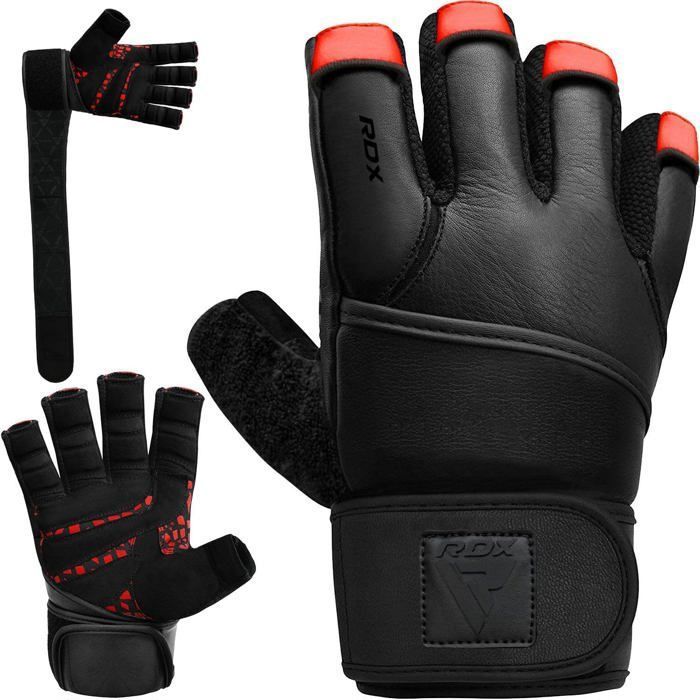 RDX Gants de Musculation,Fitness Gymnastique Entrainement, Poignet Longue Workout, Cuir Vachette Powerlifter Halterophilie Gym Glove