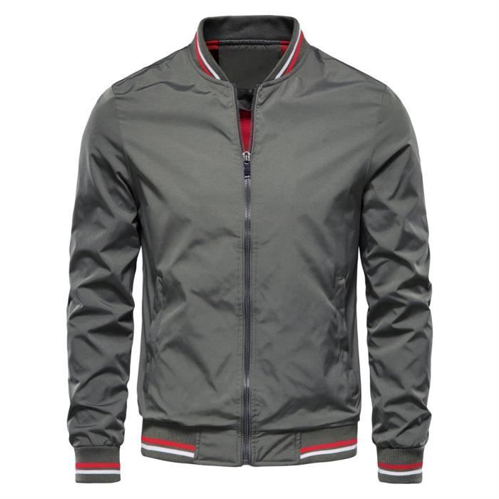 Veste Homme,Printemps Casual Veste Homme Col Montant,Legere Veste Zippee  Homme-Bleu Marin - Gris