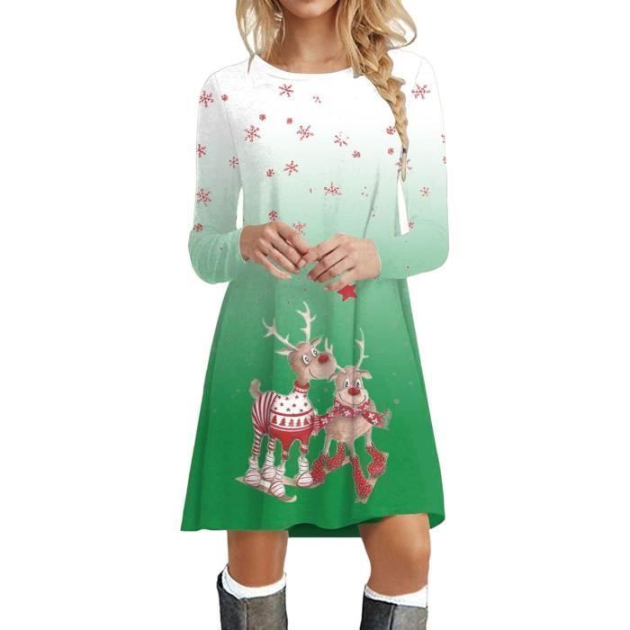Robe de Noël Femme Grande Taille R Rouge Renne Imprimé Col Robe