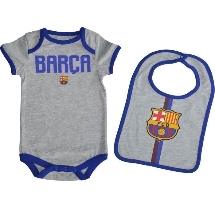 Body + Bavoir Bébé FC Barcelone Officiel | Taille 24 Mois, Coton, Collection Supporter