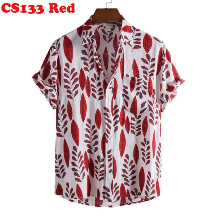 Chemise Hawaïenne Homme Manches Courtes Imprimé Homard Rouge - Poche Poitrine, Polyester Respirant S-4XL, Style Été Tropical