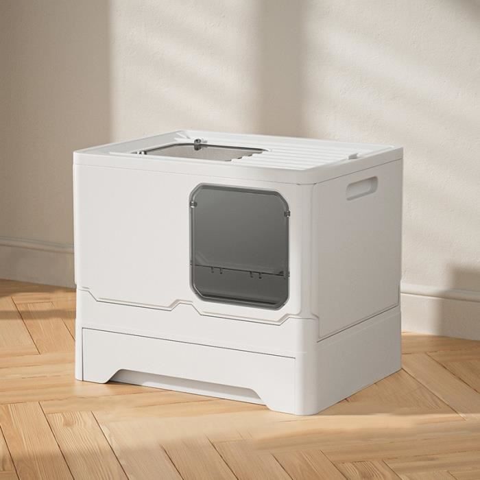 Comparer les prix de OHMG Bac à litière pliable pour chat - Entrée avant et sortie supérieure - Maison de toilette pour chats + pelle à litière (blanc)