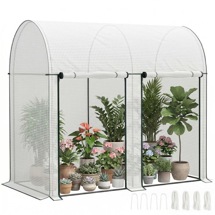 Serre de jardin - Outsunny - serre balcon bâche renforcée 140 g/m² 2 portes zippées - acier - 200x100x178cm - blanc