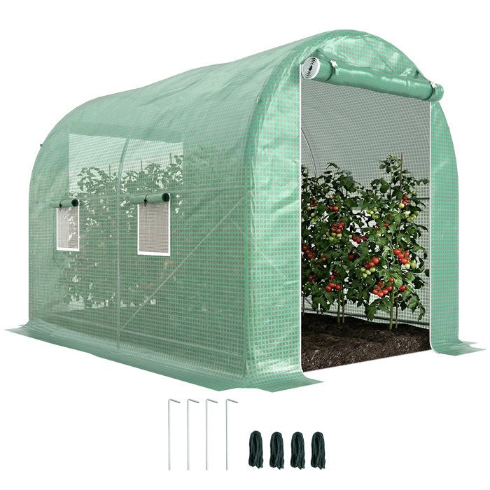 Serre de jardin tunnel - Outsunny - surface 6 m² châssis renforcé double porte zippée 4 fenêtres - PE - 3x2x210m - vert