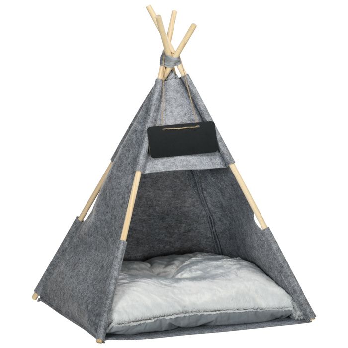Meilleurs prix pour PawHut Tente tipi pour animaux - teepee chat ou chien - coussin épais grand confort inclus - structure bois de pin feutre peluche PV