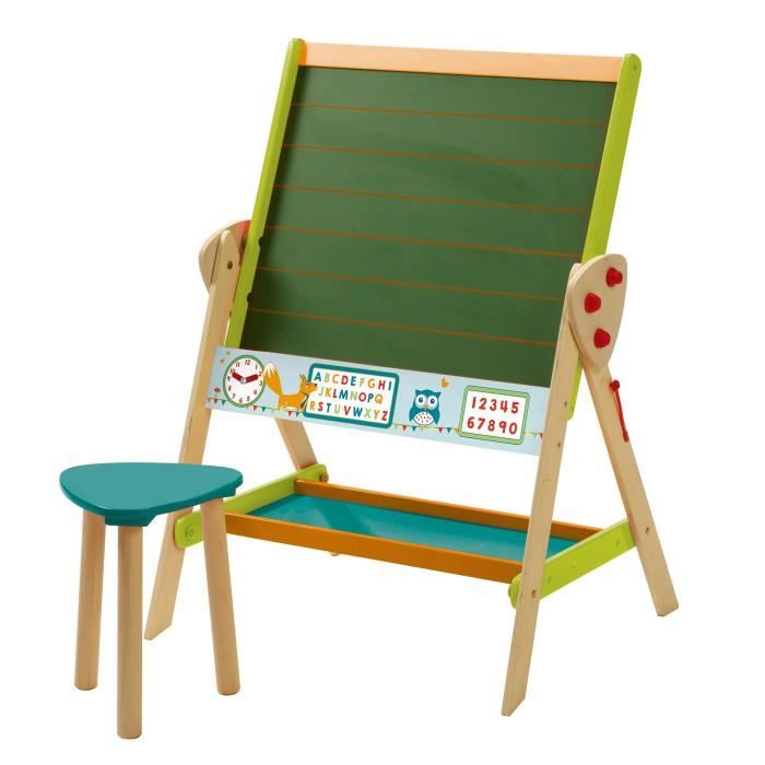 Tableau Enfants 4 En 1 Avec Tabouret - Tableau Blanc/noir Magnétique - Rangement Bacs Tissu - Thème Renard - 6