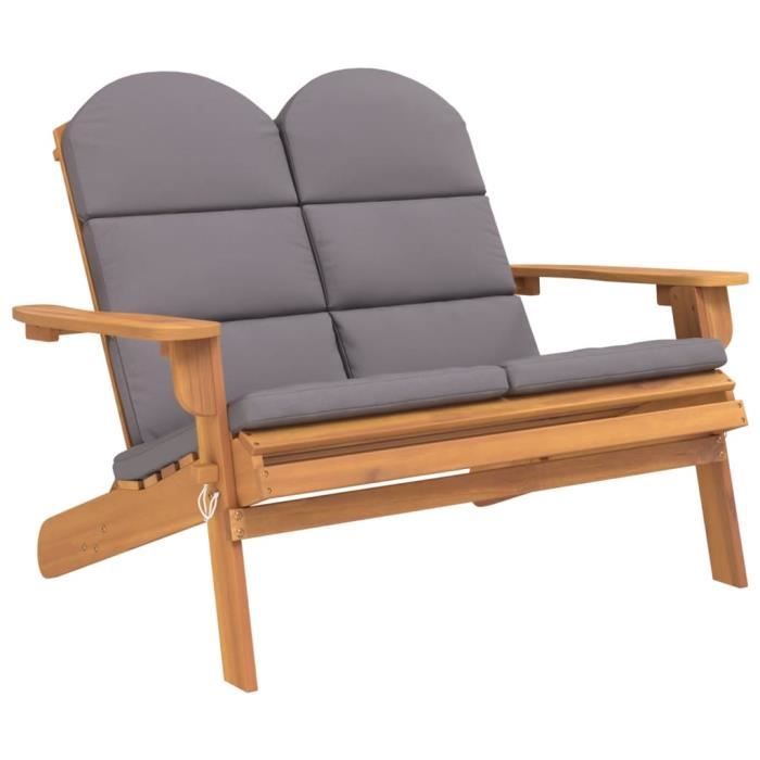 Banc de jardin - SALALIS - Adirondack - Bois massif acacia - 126 cm - Coussins gris foncé