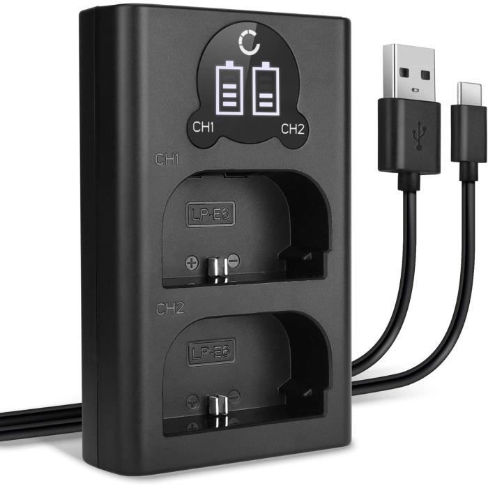 Caricabatterie Doppio CELLONIC Per Batterie LP-E6 / LP-E6N – Ricarica Veloce Con Display LED, Porta Micro-USB E USB-C, Compatibile Con Canon EOS 5D, 6D, 7D, 80D, 90D, R5, R6 E Blackmagic Pocket