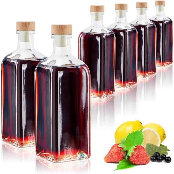6 Bouteilles En Verre 500 Ml Avec Bouchon Liège - Pour Jus, Huile, Vinaigre - Design Élégant Et Pratique