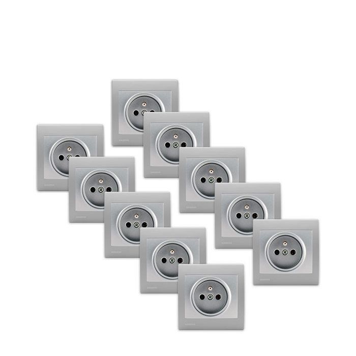 SIEMENS-Lot De 10 Prises 2P T Silver Delta Iris Plaques Basic Silver