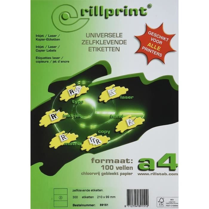 100 Feuilles A4 D'étiquettes Adhésives LabelOcean – 99,1 X 93,1 Mm – Brillant
