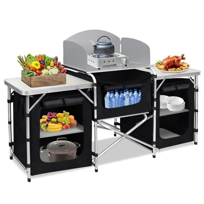 UISEBRT Armoire de Camping Pliable avec Structure en Aluminium pour le Camping et la Cuisine avec Sac de Transport 174x46x110cm