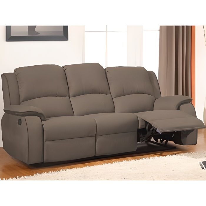 Canapé 3 places relax en microfibre HERNANI - Marron - Classique - Avec accoudoirs