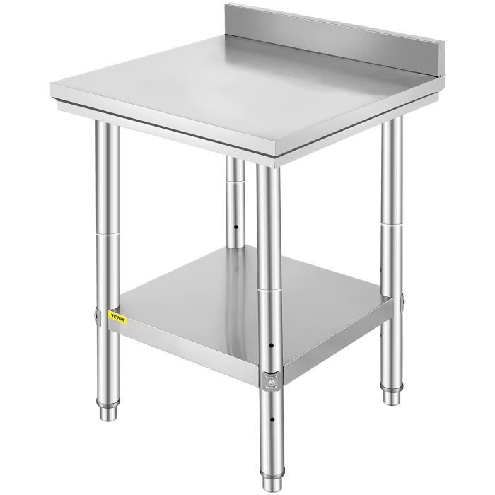 60x60x80 cm Table de Travail Cuisine - VEVOR - 2 étage Charge 750 kg avec Accessoires de Montage - pour Préparation Repas