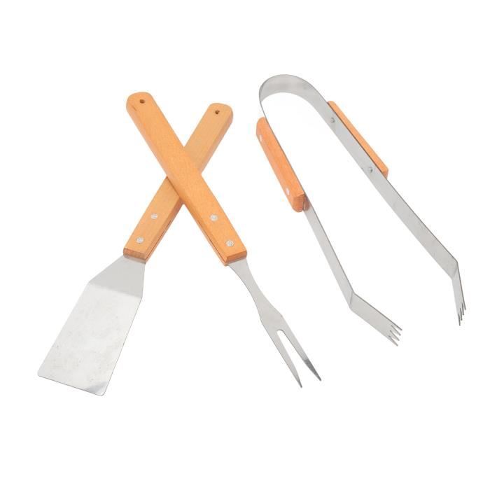 AKTIVE Lot 4 Ustensiles Barbecue Inox – Pince, Spatule, Fourchette, Pinceau – Poignées Ergonomiques Antidérapantes